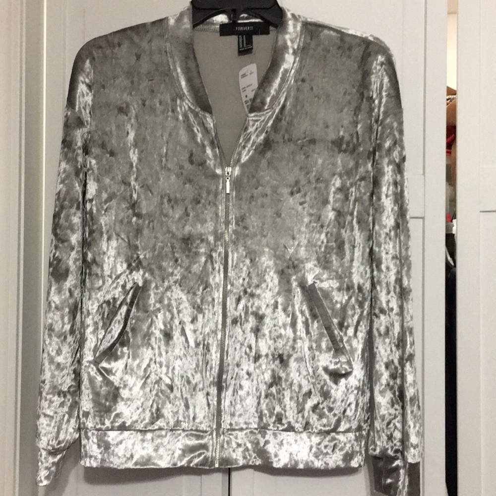 Silver velvet bomber jacket
